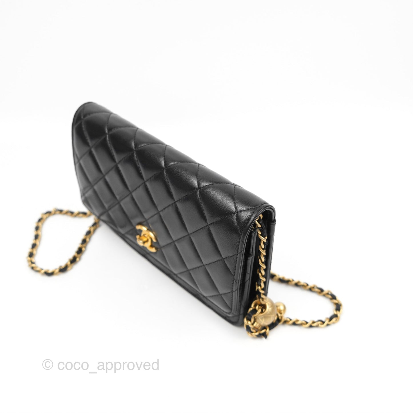 Chanel Quilted Pearl Crush Wallet on Chain WOC Black Lambskin Aged Gold Hardware