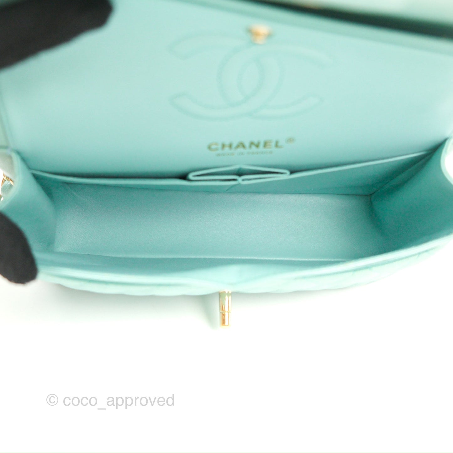 Chanel Small Classic Quilted Flap Tiffany Blue Caviar Gold Hardware 20C