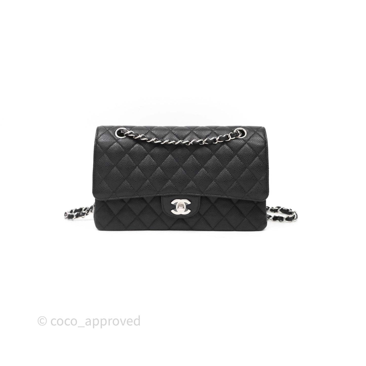 Chanel Classic M/L Medium Flap Quilted Black Caviar Silver Hardware