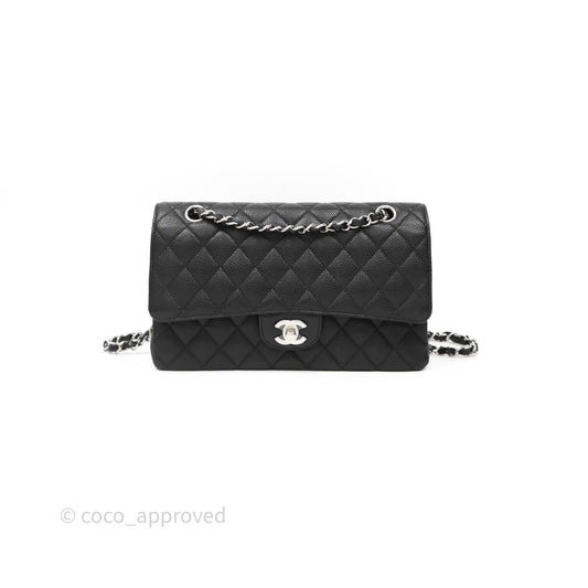Chanel Classic M/L Medium Flap Quilted Black Caviar Silver Hardware