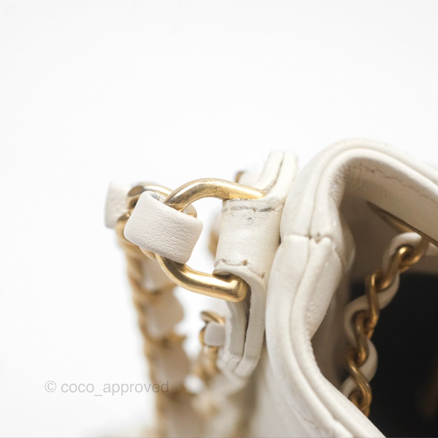 Chanel Quilted Drawstring Bucket Bag Ivory Lambskin Aged Gold Hardware