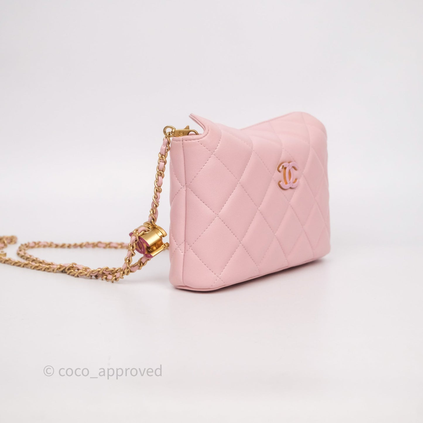 Chanel Quilted Hobo With CC Adjustable Chain Pink Lambskin Aged Gold Hardware
