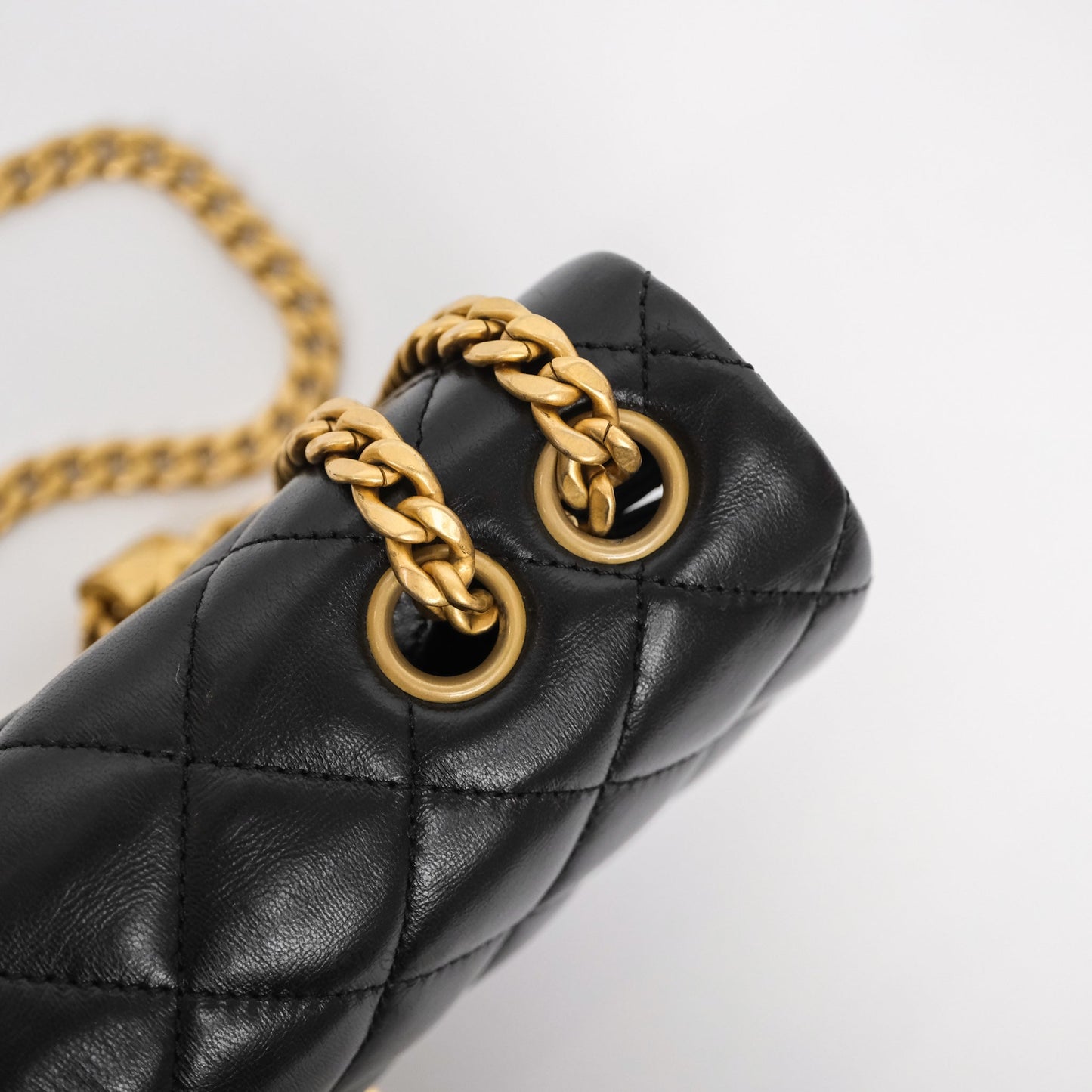 Chanel Small All Slide Adjustable Chain Flap Bag Black Lambskin Aged Gold Hardware 22K