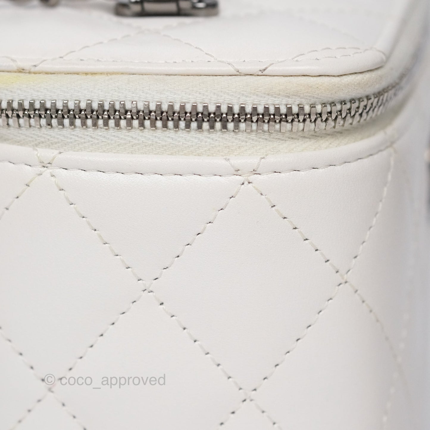 Chanel Crystals Top Handle Vanity Rectangular White Lambskin Gun Metal