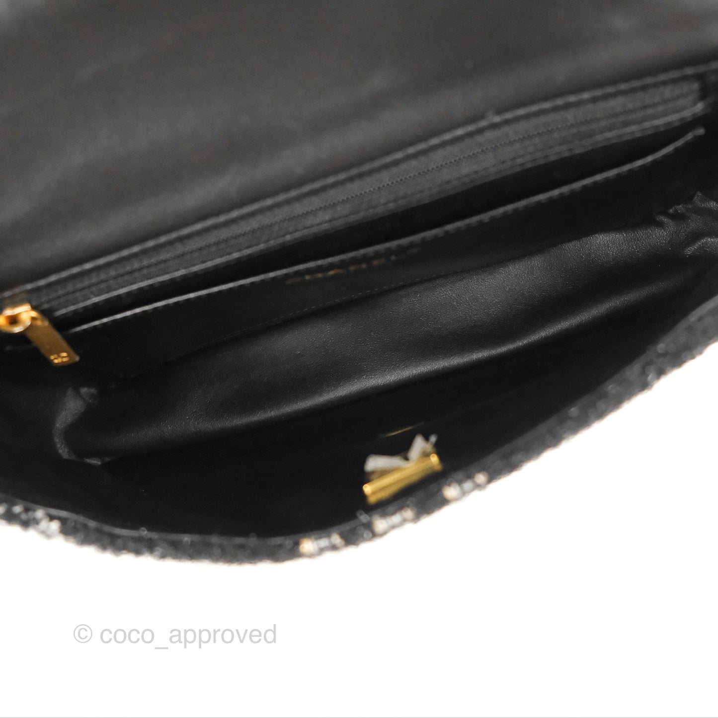 Chanel Medium Single Flap Black Tweed Aged Gold Hardware