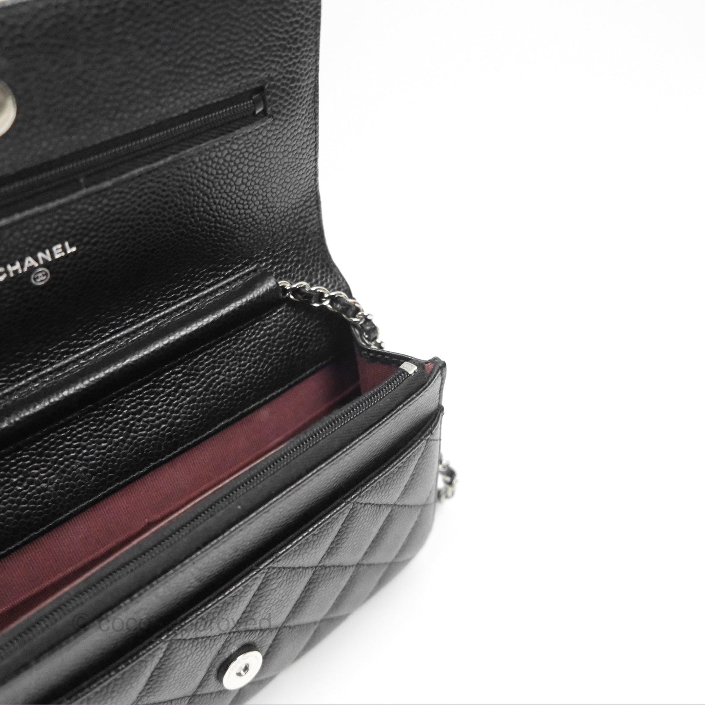 Chanel Quilted Classic Wallet On Chain WOC Black Caviar Silver Hardware