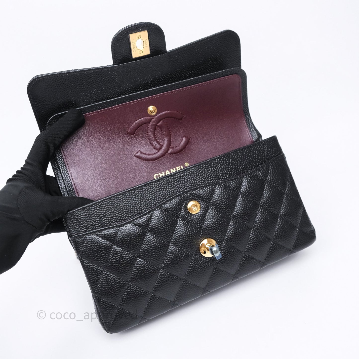 Chanel Small Classic Flap Quilted Black Caviar Gold Hardware