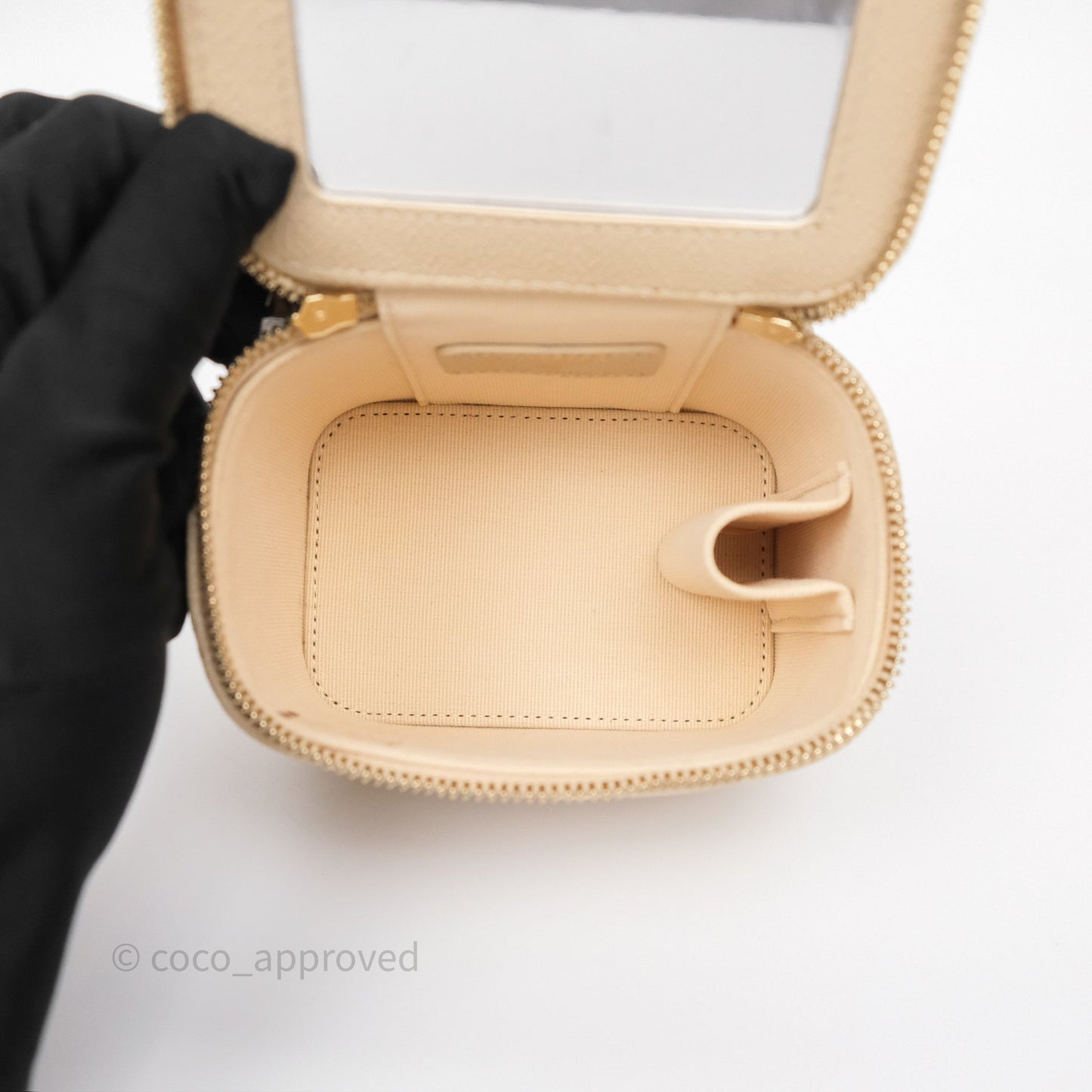 Chanel Mini Vanity With CC Chain Beige Caviar Gold Hardware