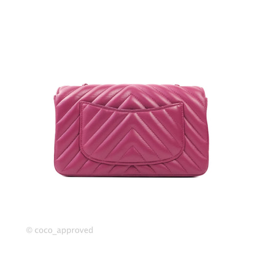 Chanel Chevron Mini Rectangular Lambskin Flap Bag Dark Pink Gold Hardware