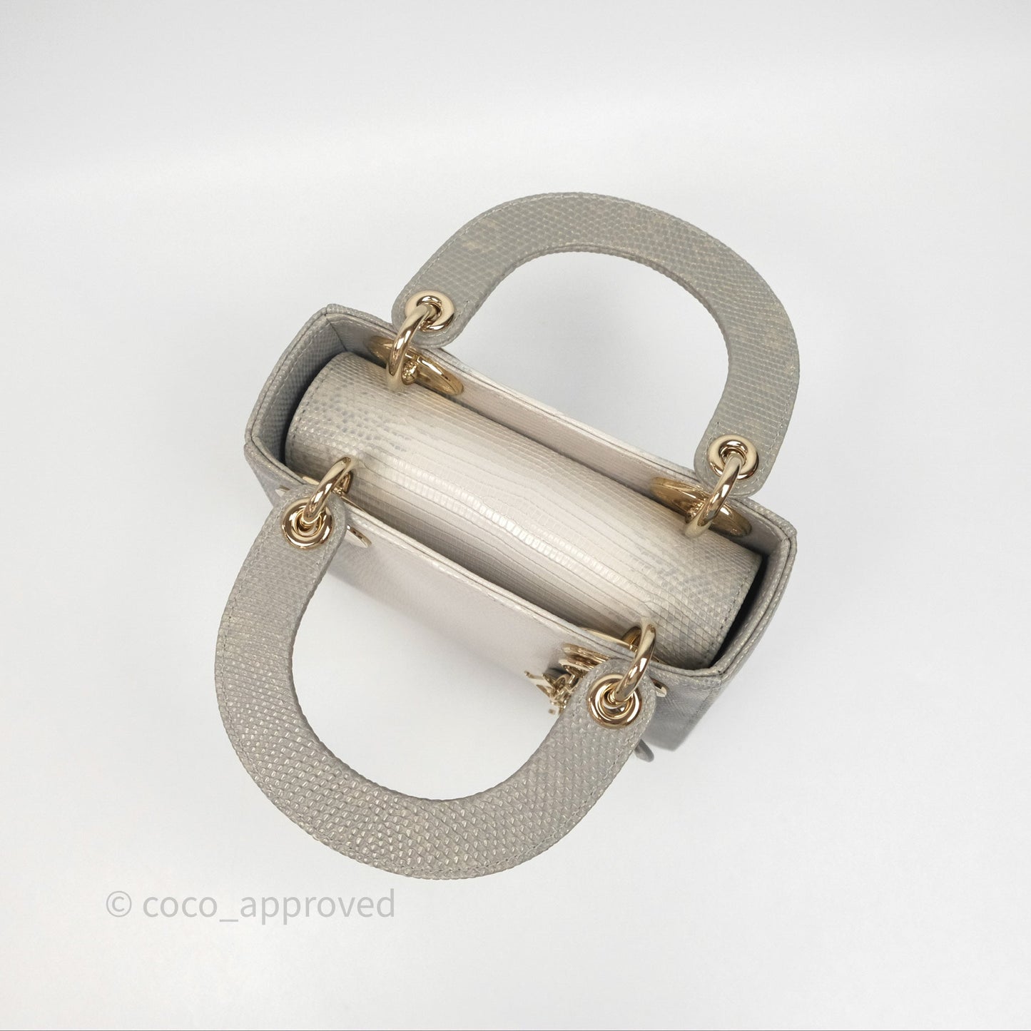 Dior Mini Lady Dior Ombre Grey White Lizard Gold Hardware