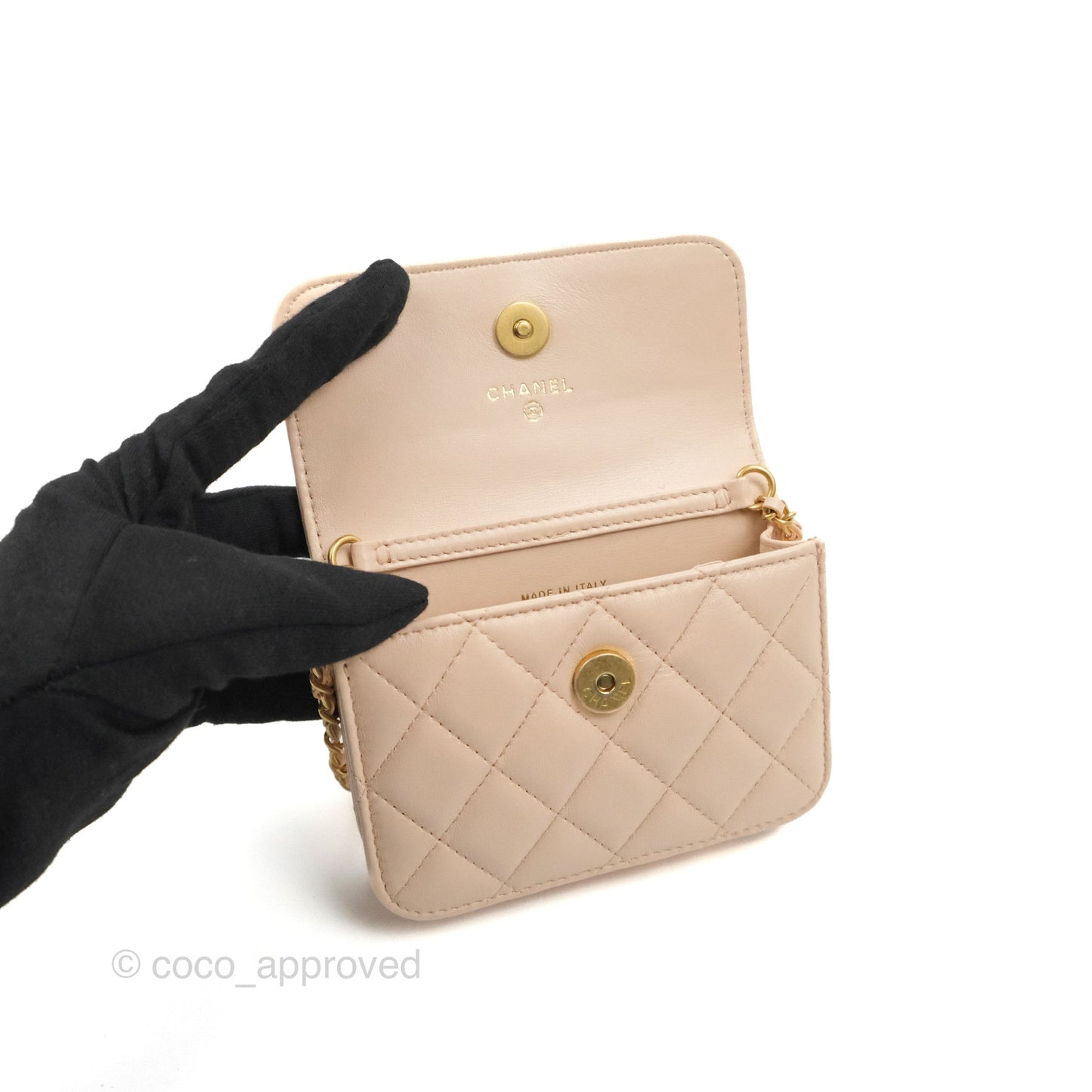 Chanel Mini Pearl Crush Clutch With Chain Belt Rose Clair Pink Lambskin Aged Gold Hardware