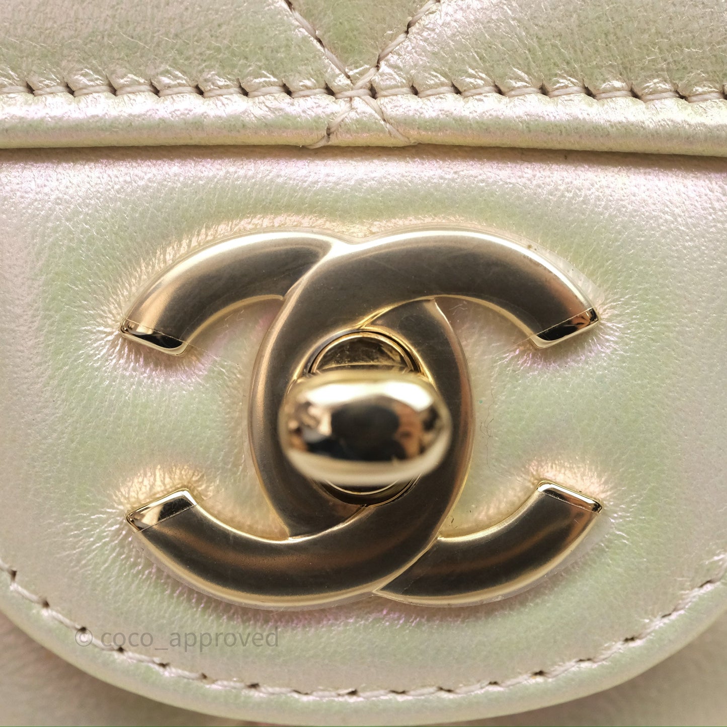 Chanel Mini Rectangular Quilted Iridescent Ivory Lambskin Gold Hardware 20B