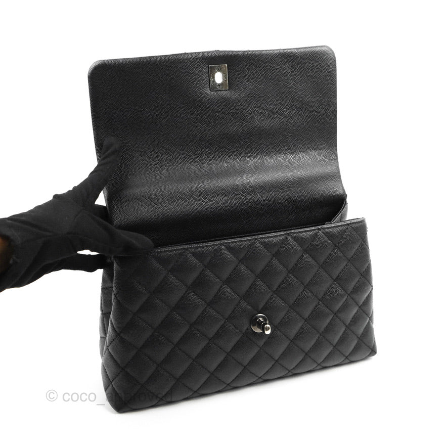 Chanel Medium Coco Handle Quilted Black Caviar Lizard Handle Ruthenium Hardware