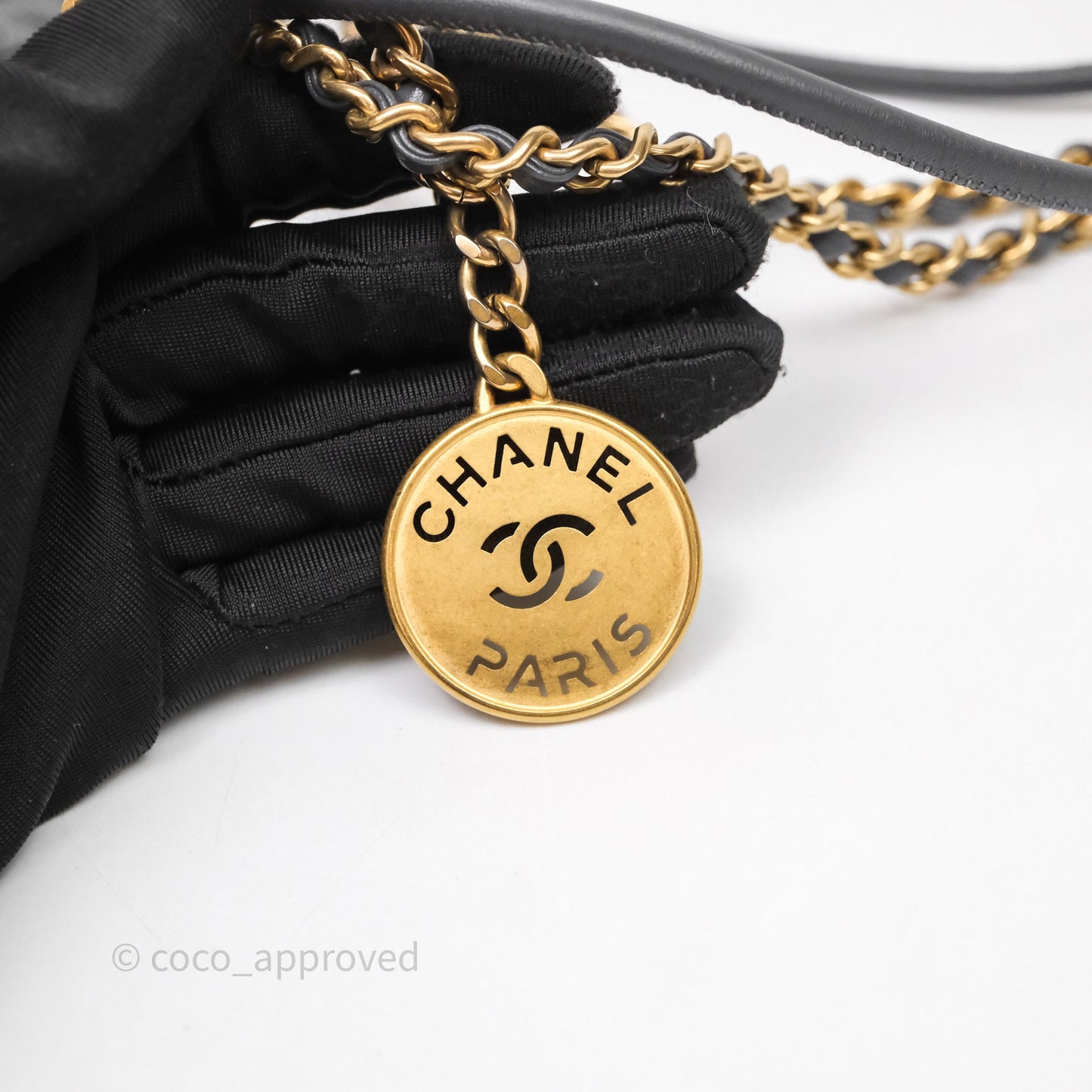 Chanel 22 Mini Bag Dark Grey Shiny Crumpled Calfskin Aged Gold Hardware