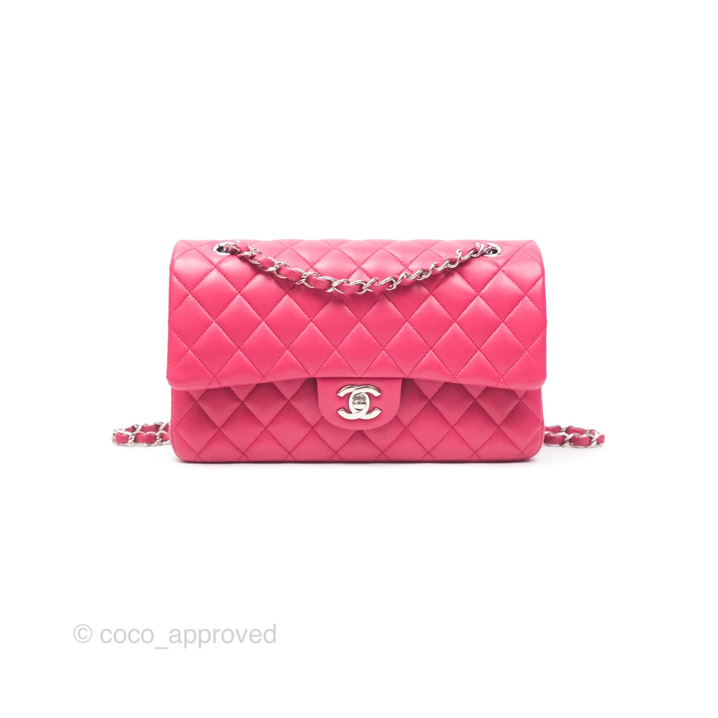 Chanel Classic M/L Medium Flap Quilted Dark Pink Lambskin Silver Hardware