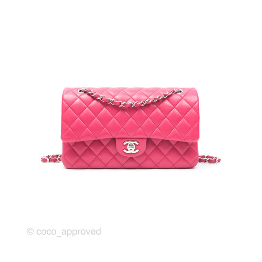 Chanel Classic M/L Medium Flap Quilted Dark Pink Lambskin Silver Hardware