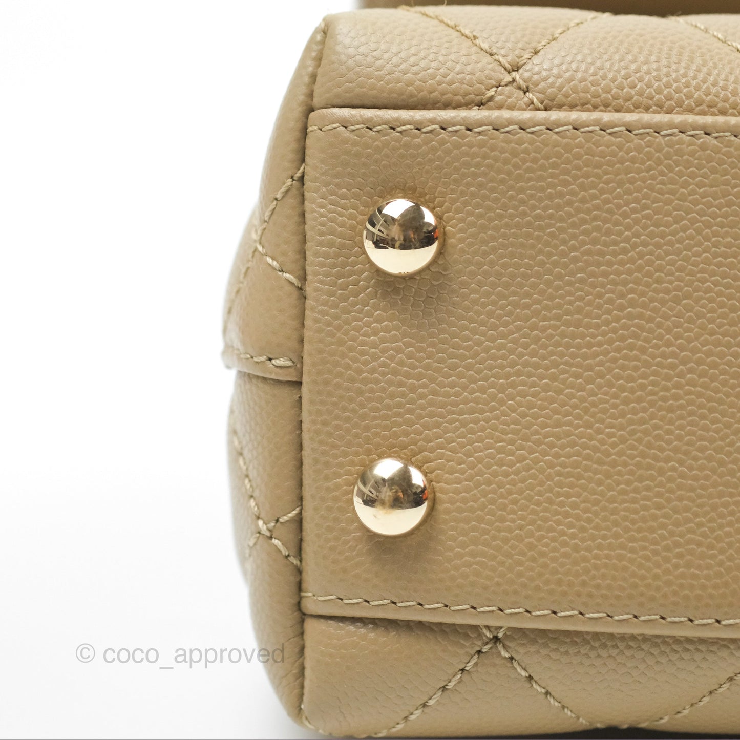Chanel Mini Coco Handle Quilted Dark Beige Caviar Gold Hardware