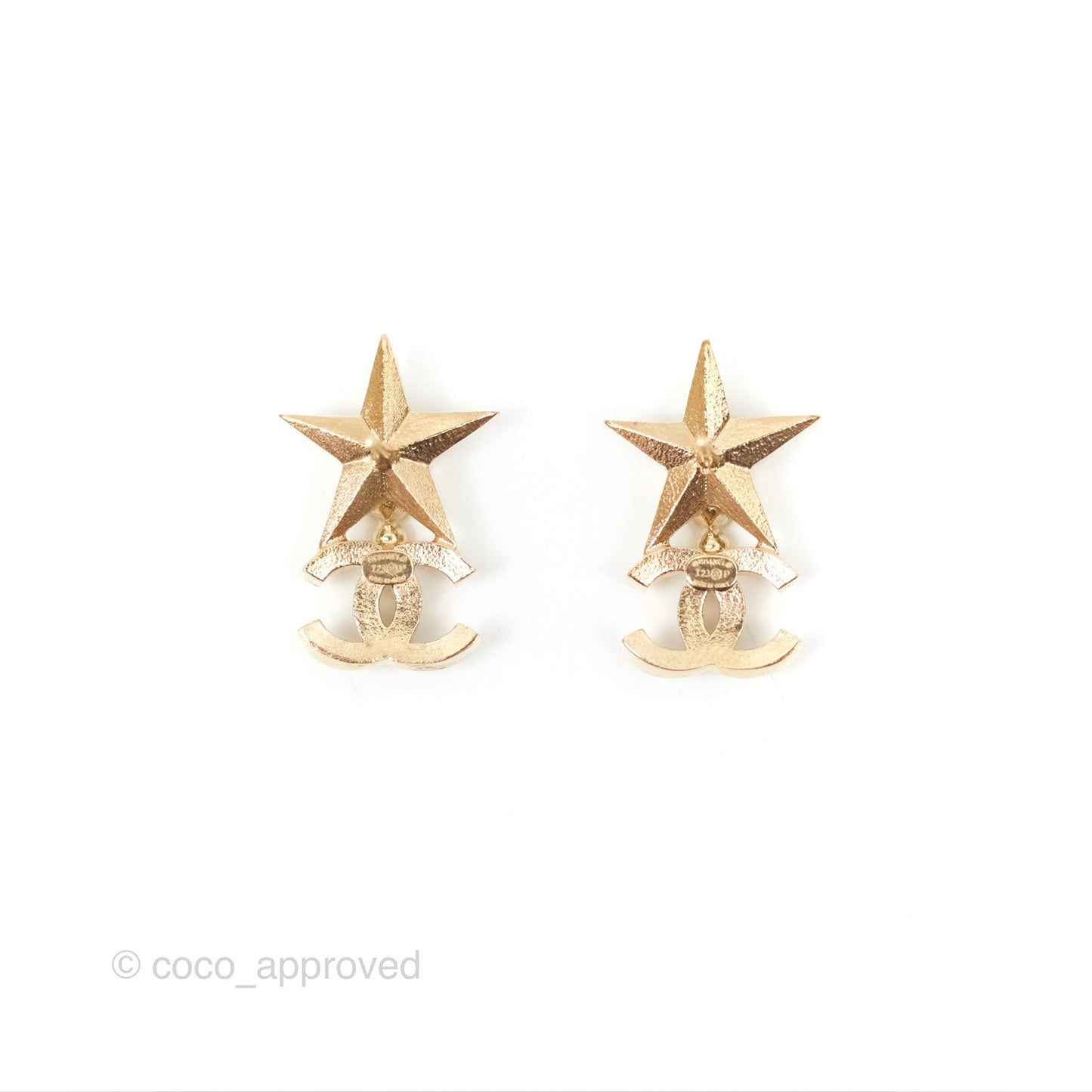 Chanel Crystal Star CC Earrings Gold Tone 23P