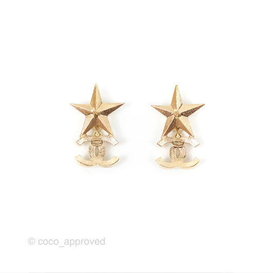 Chanel Crystal Star CC Earrings Gold Tone 23P