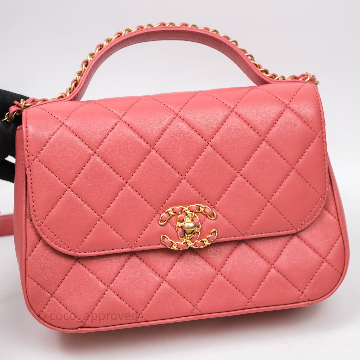 Chanel Quilted Chain Infinity Handle Bag Pink Lambskin Aged Gold Hardware