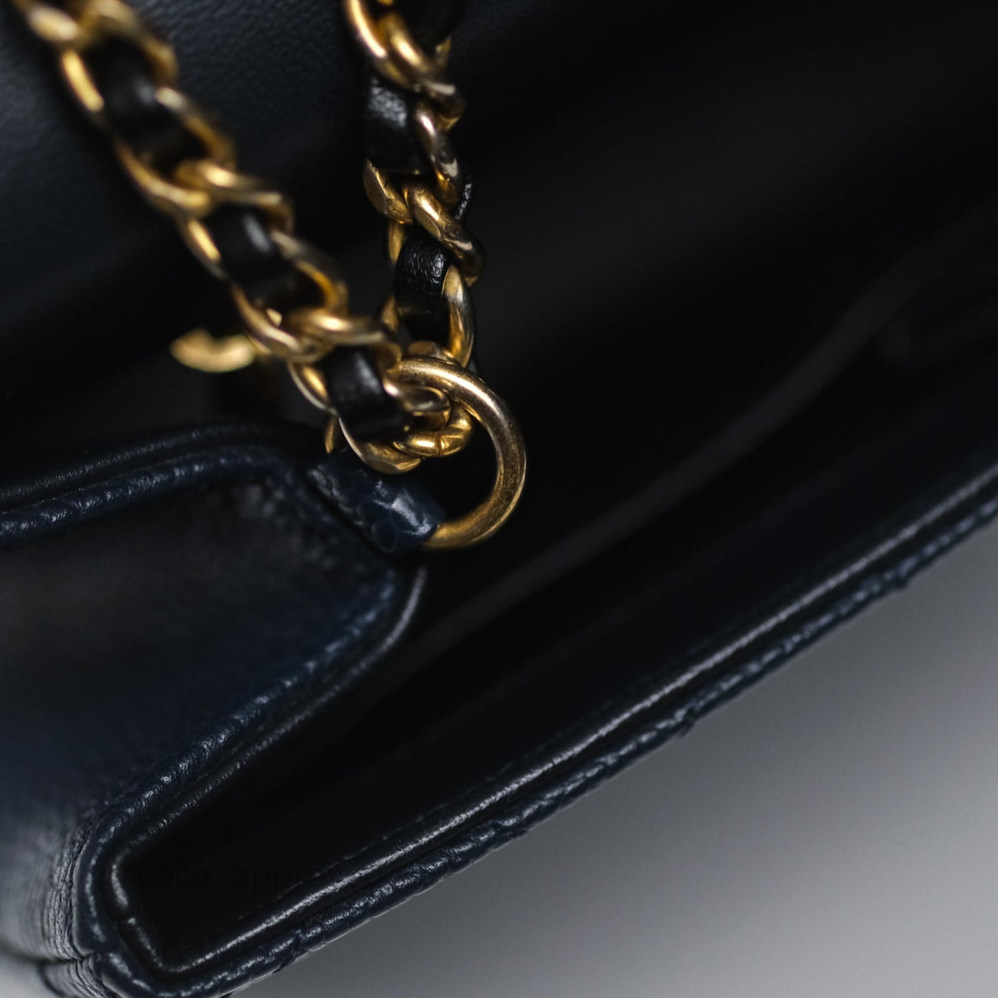 Chanel Small CC Filigree Flap Quilted Navy Black Caviar Aged Gold Hardware