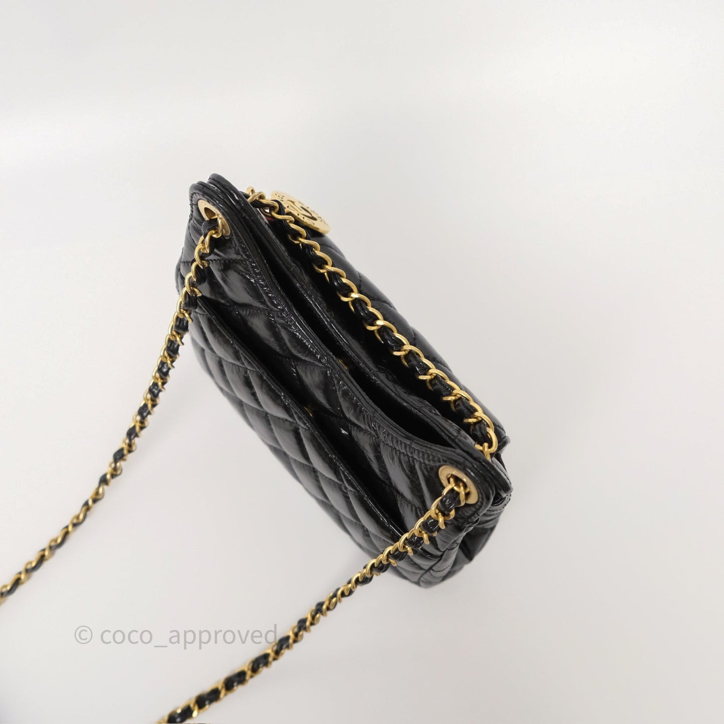 Chanel Small Hobo Black Shiny Crumpled Calfskin Aged Gold Hardware 23C