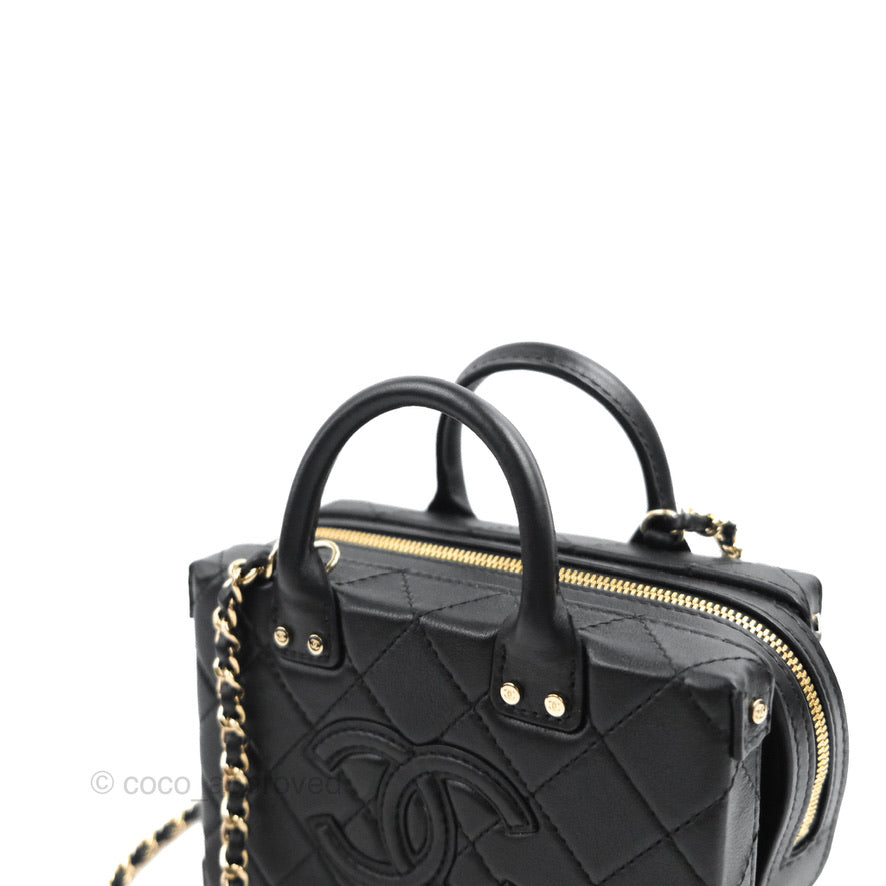 Chanel Quilted Vanity Case with Chain Black Calfskin Gold Hardware 22B