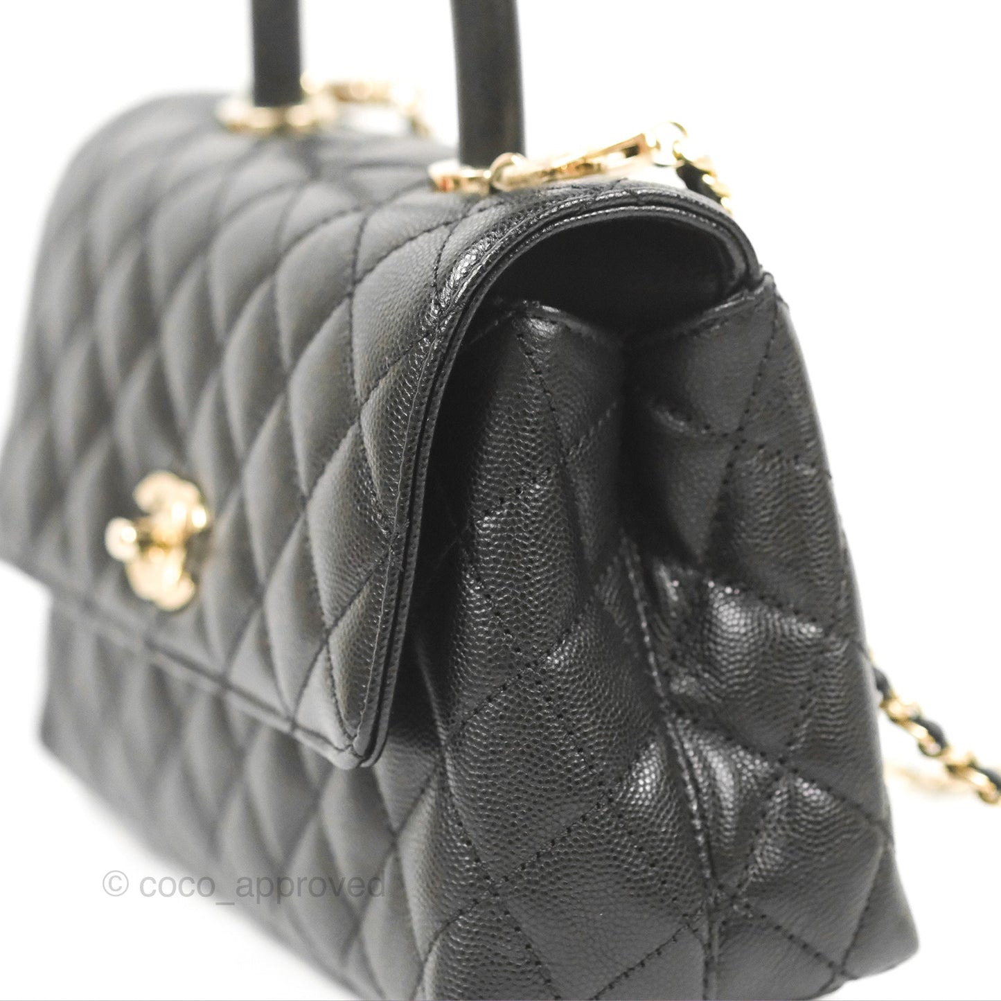 Chanel Small Quilted Coco Handle Black Caviar Gold Hardware