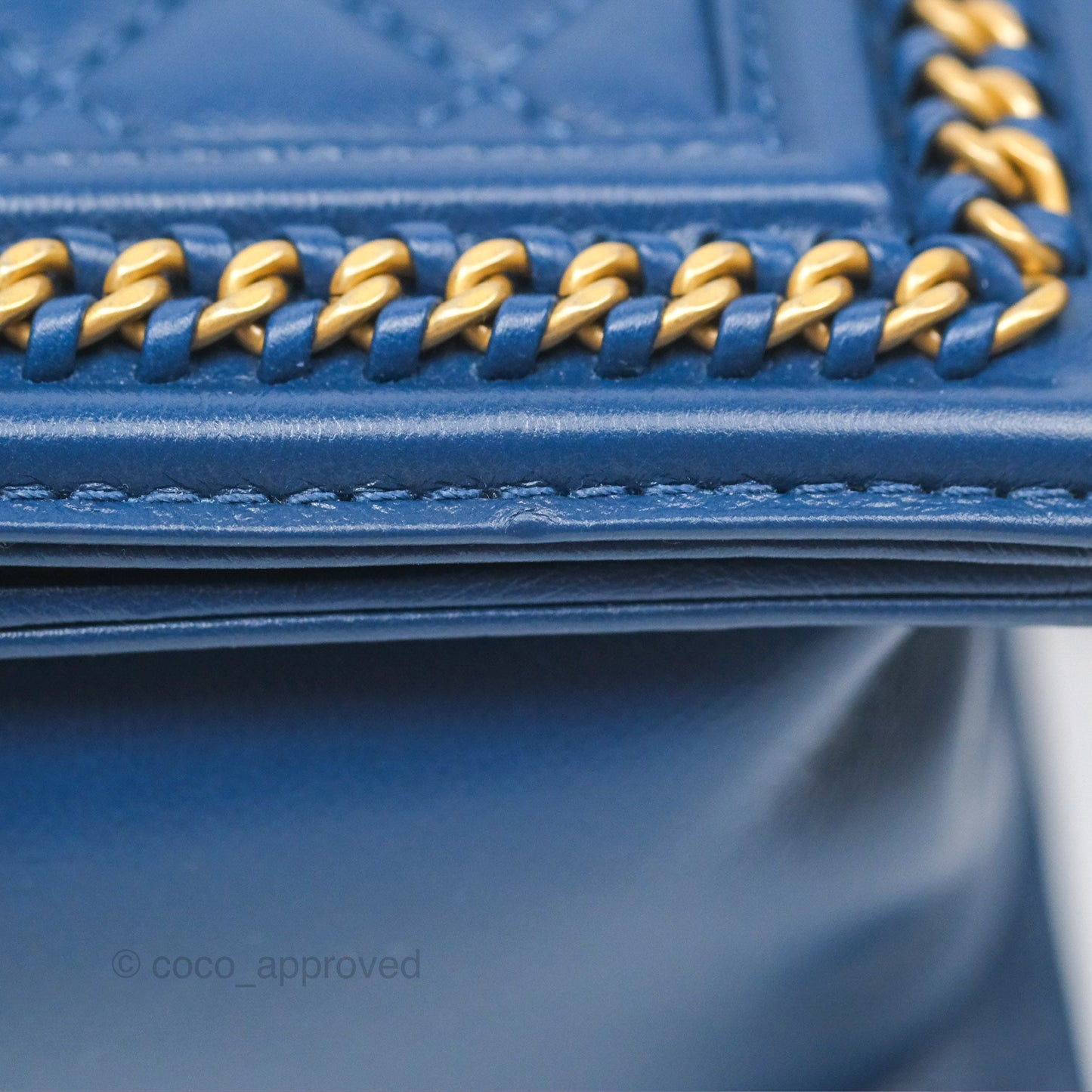 Chanel Quilted Medium Boy With Handle Dark Blue Calfskin Aged Gold Hardware