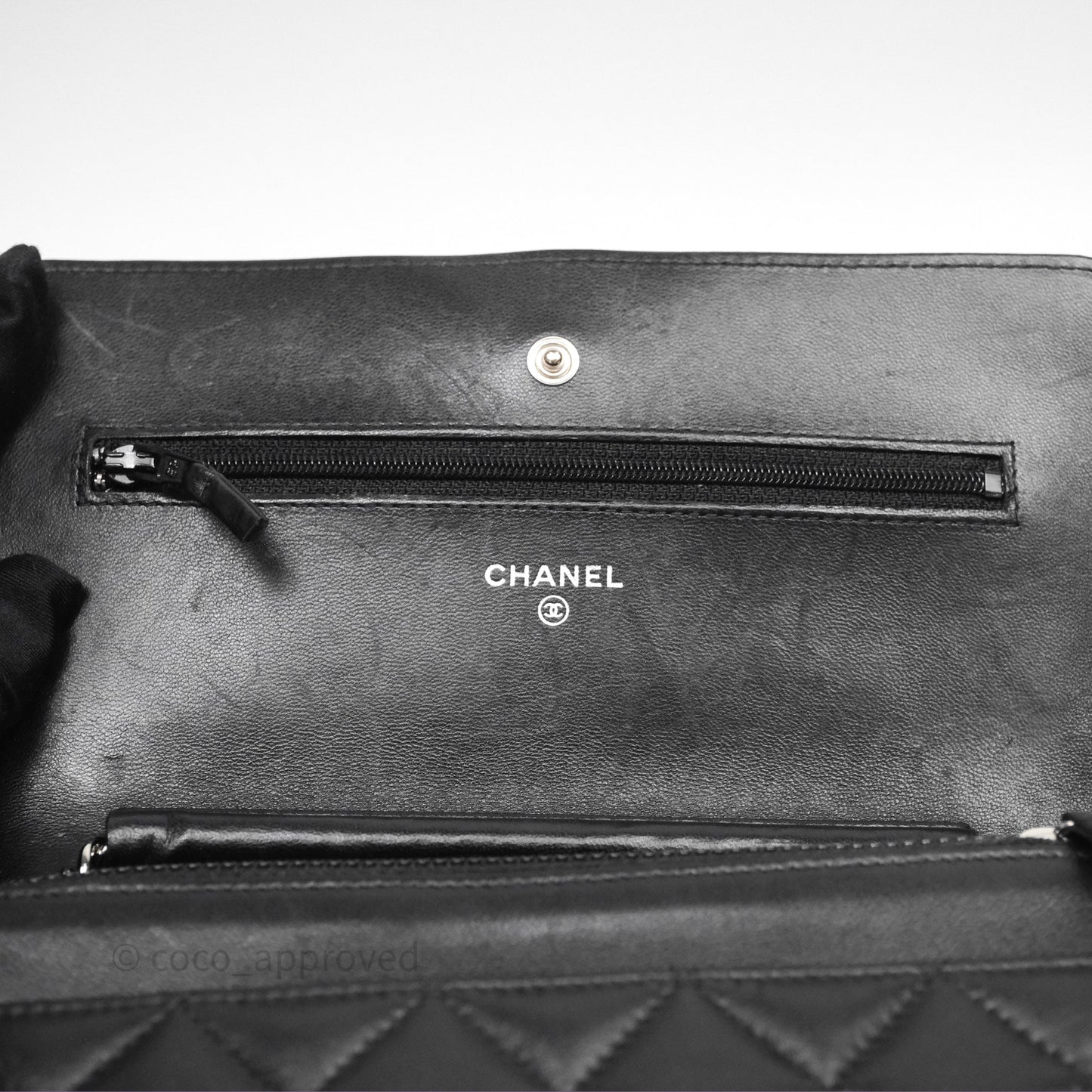 Chanel Quilted WOC Black Lambskin Silver Hardware