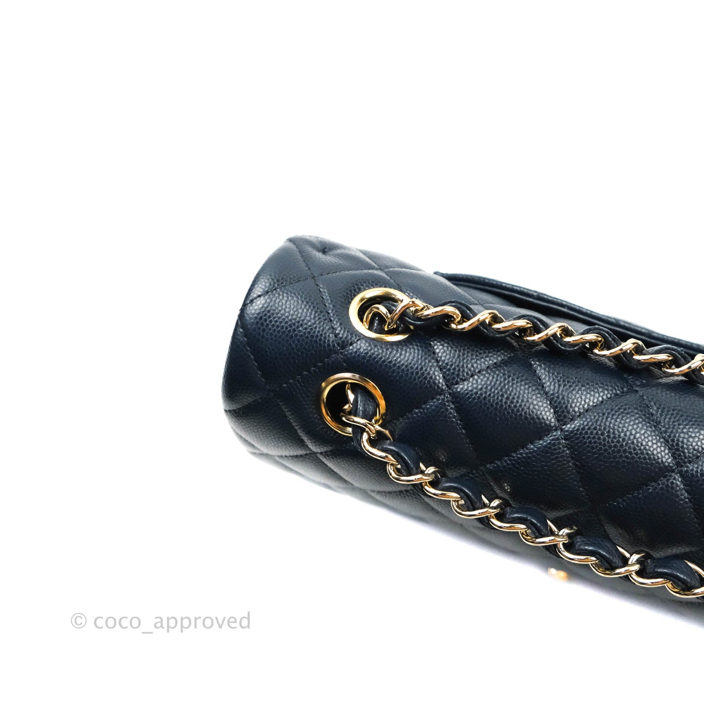 Chanel Quilted M/L Medium Double Flap Navy Caviar Gold Hardware