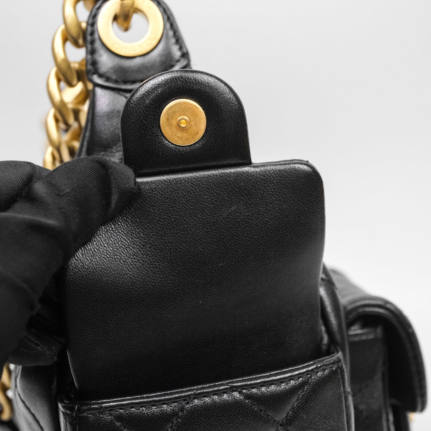 Chanel Small Quilted Trendy Double Pocket Hobo Black Lambskin Gold Hardware