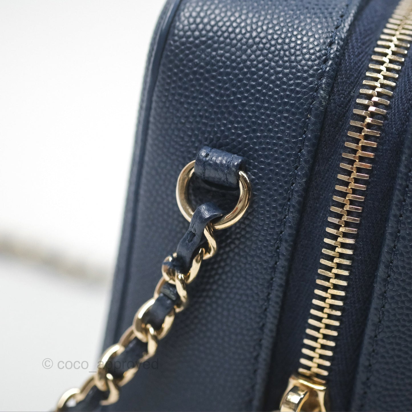 Chanel Quilted Small CC Filigree Vanity Case Navy Caviar Gold Hardware