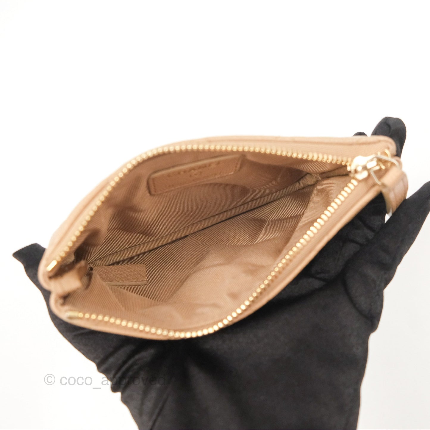 Chanel Quilted Mini O Case Beige Caviar Gold Hardware