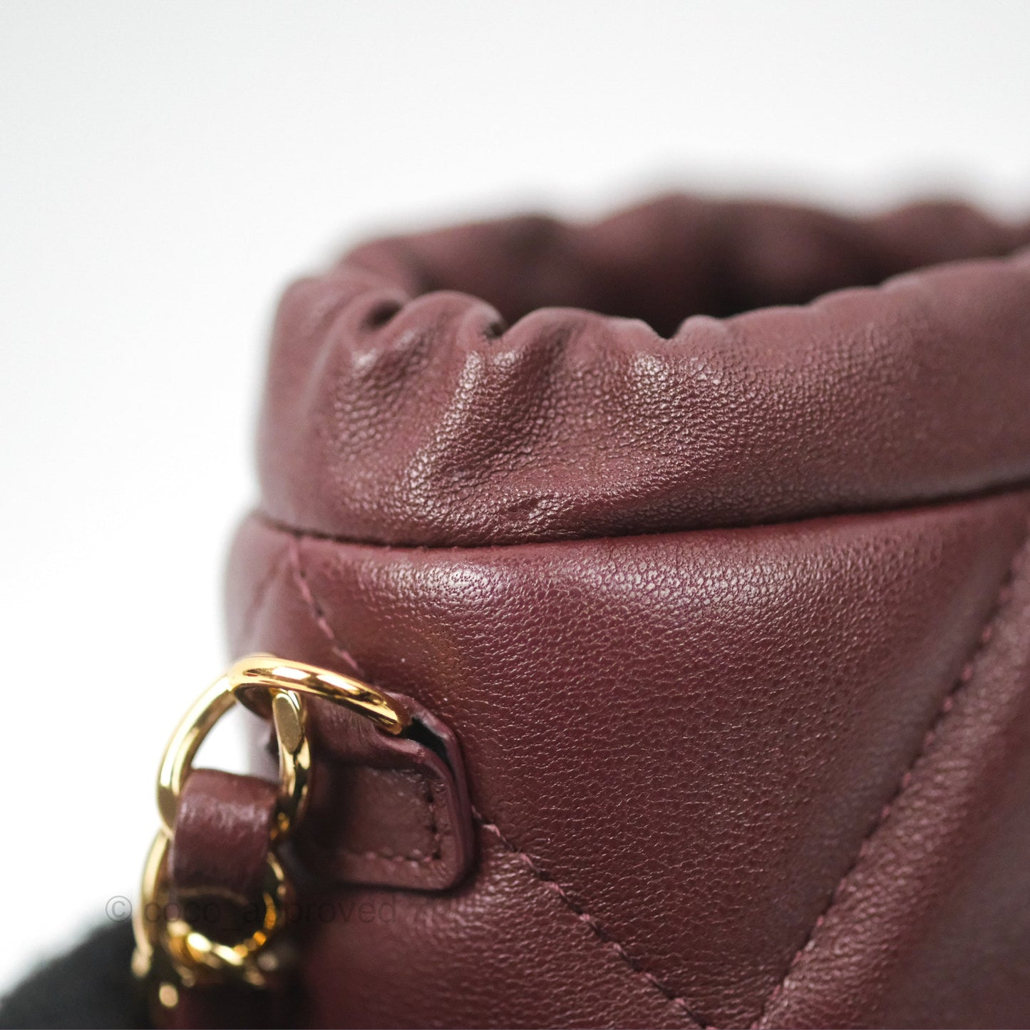 Chanel Mini Bucket Bag with Fluffy Chain Burgundy Lambskin Gold Hardware