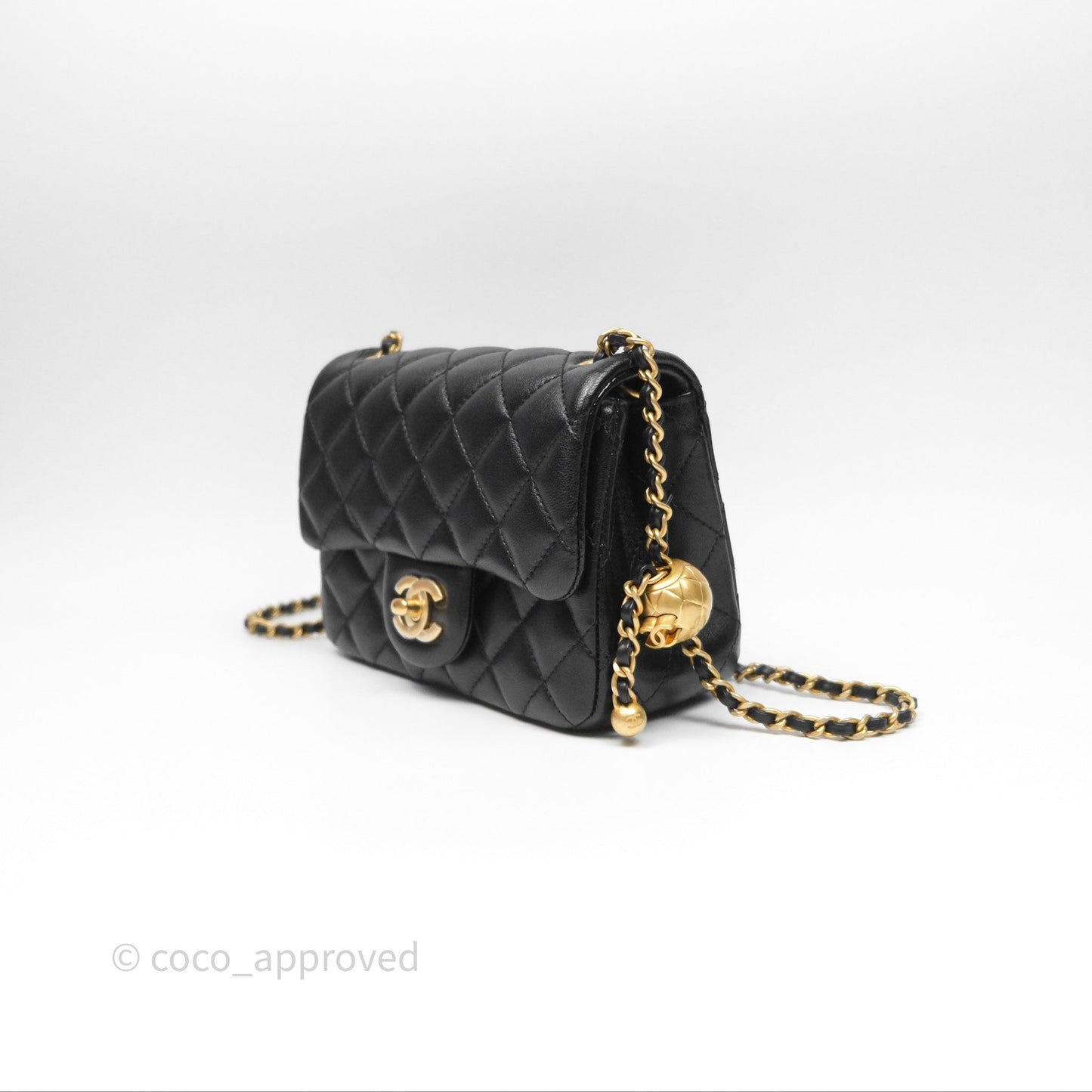 Chanel Pearl Crush Mini Square Quilted Black Lambskin Aged Gold Hardware