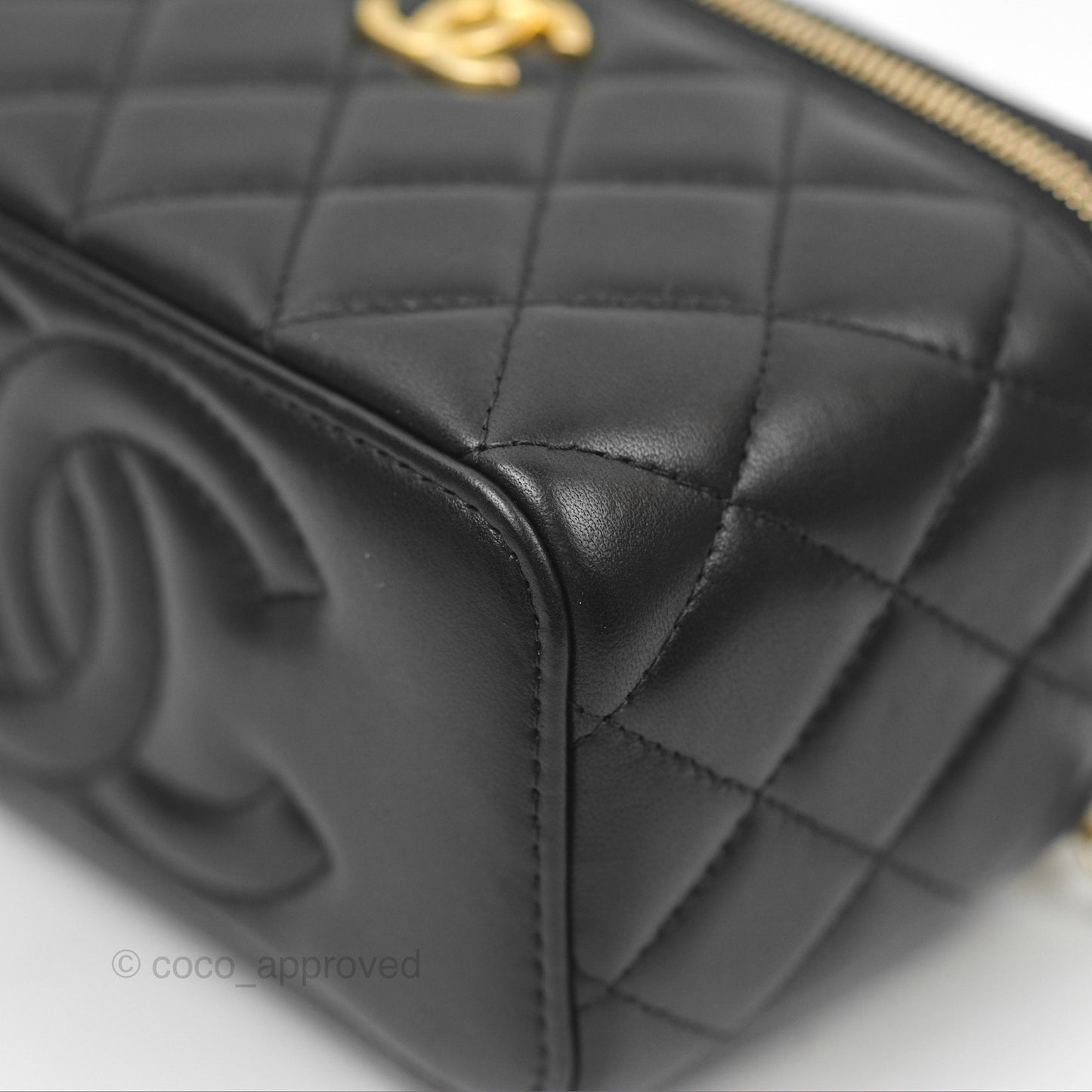 Chanel Vanity Rectangular with Top Handle Black Lambskin Aged Gold Hardware
