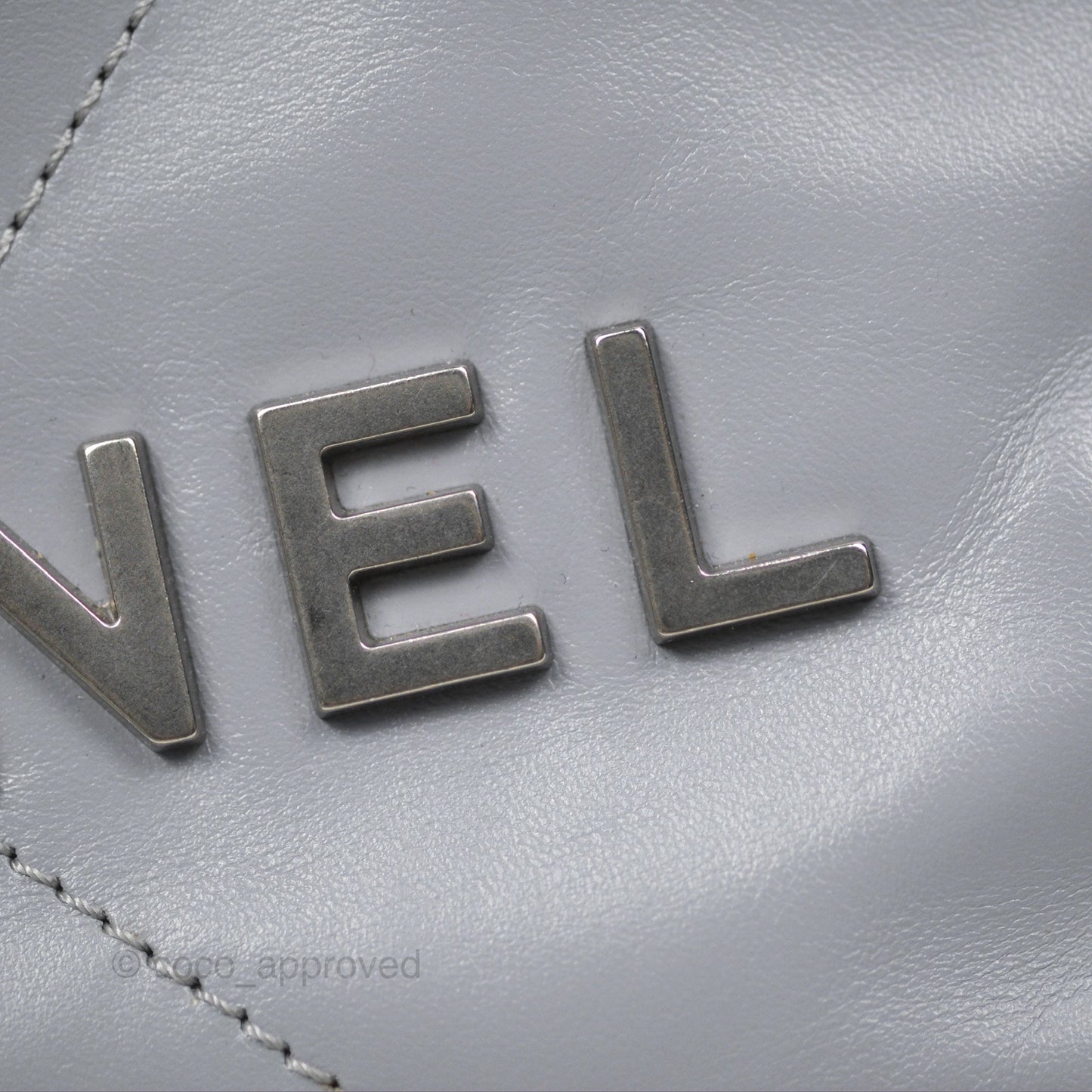 Chanel 22 Mini Bag Light Grey Shiny Crumpled Calfskin Matte Silver Hardware