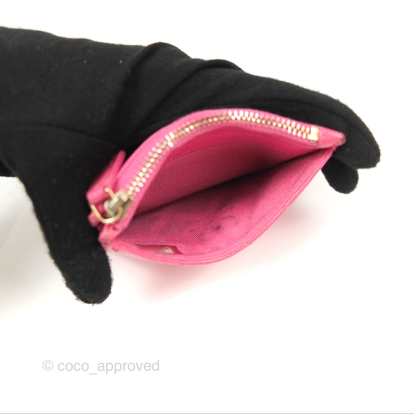 Chanel Quilted CC Zipped Card Holder Dark Pink Caviar Gold Hardware