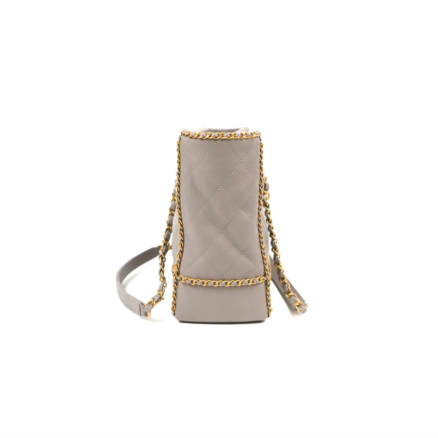 Chanel Small Chain Around Shopping Tote Grey Calfskin Aged Gold Hardware