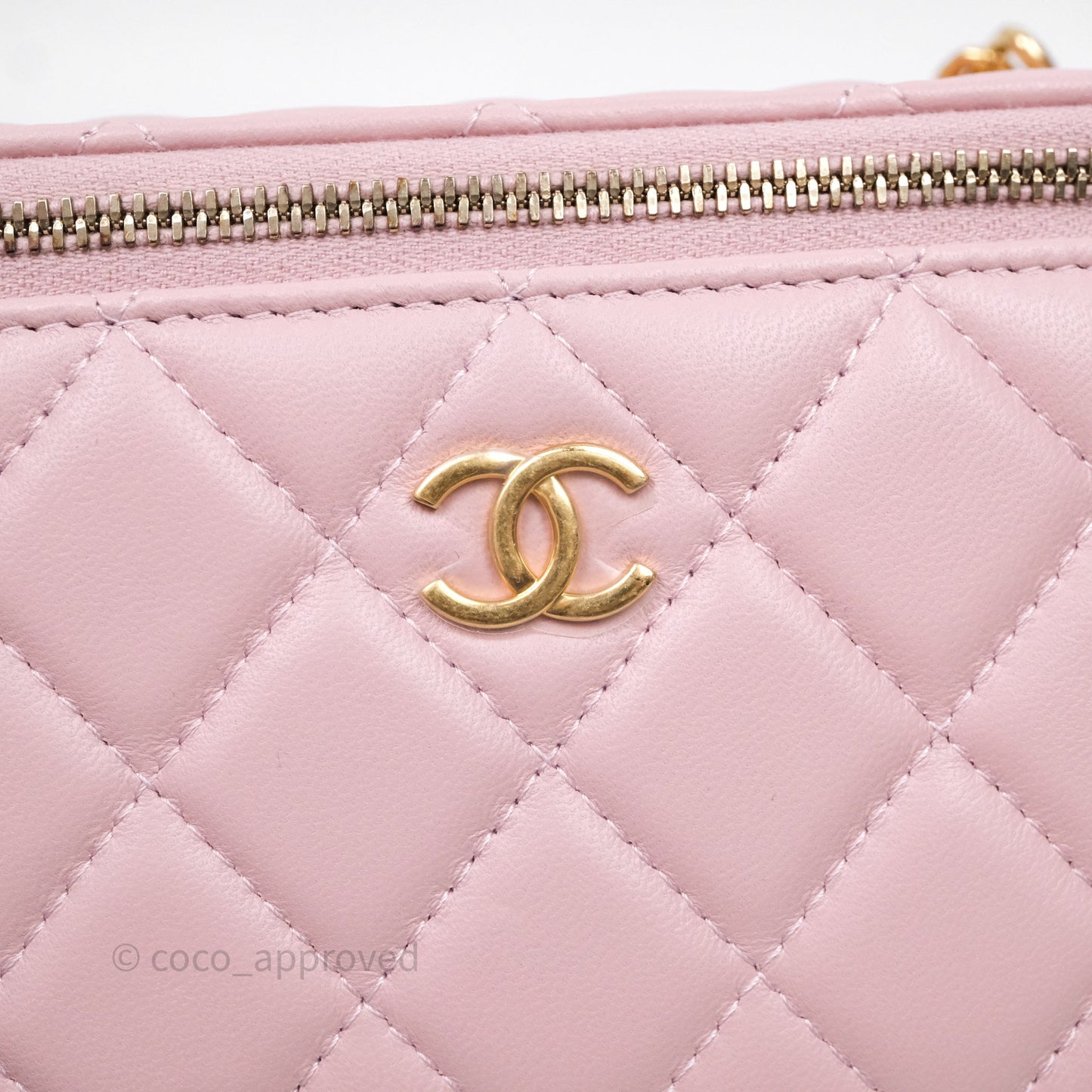 Chanel Vanity with Multicolor Resin Chain Pink Lambskin Aged Gold Hardware