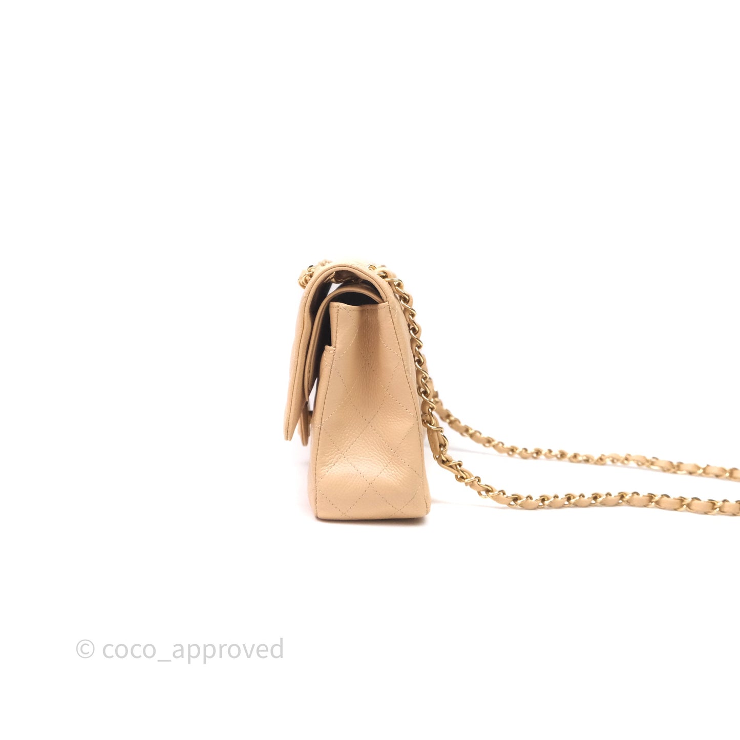 Chanel Classic M/L Medium Flap Quilted Beige Caviar Gold Hardware