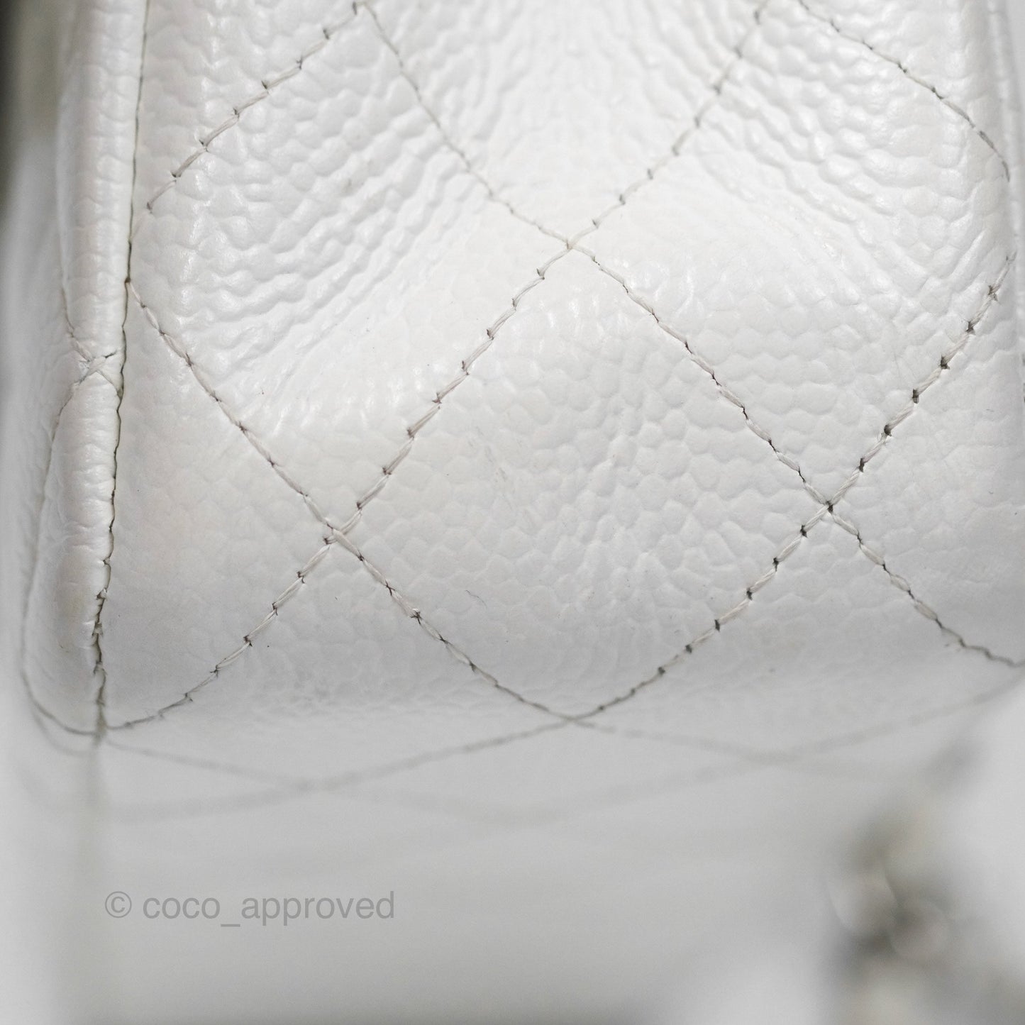 Chanel Classic M/L Medium Flap Quilted White Caviar Silver Hardware