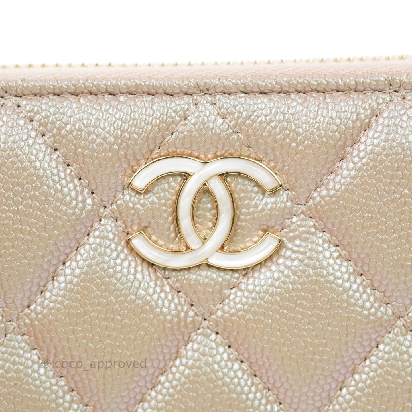Chanel Quilted Zip Around Long Wallet Iridescent Beige Caviar Gold Hardware 19S