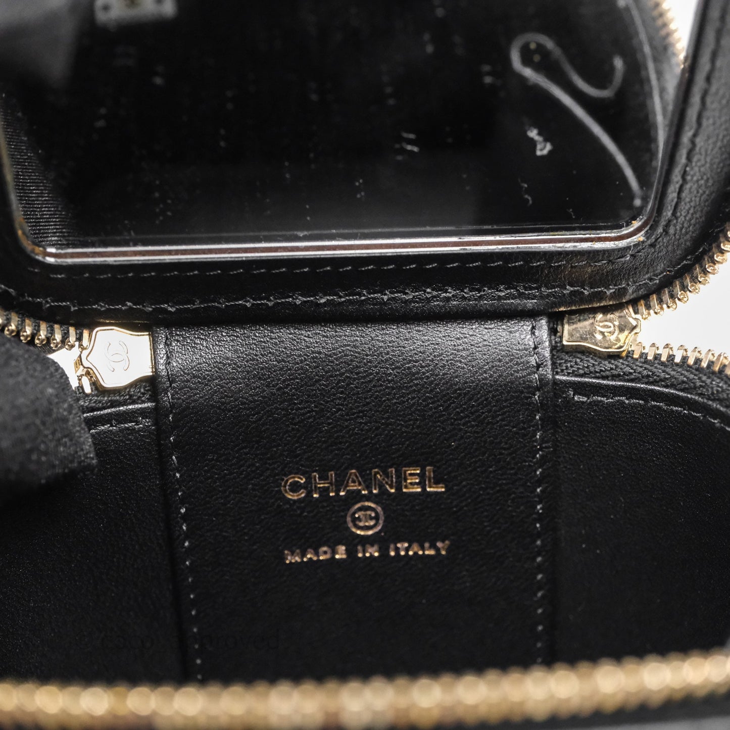 Chanel Mini Vanity With Double Chain Black Lambskin Aged Gold Hardware