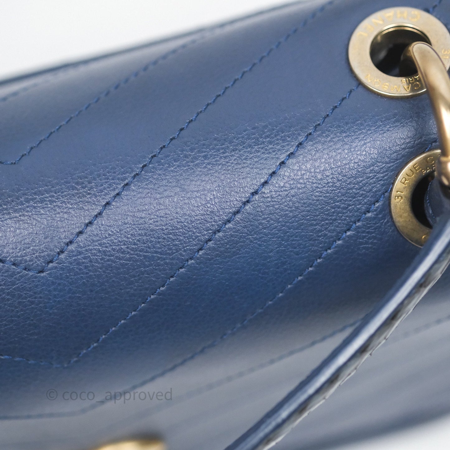 Chanel Small Chevron Python Chic Top Handle Flap Blue Calfskin Gold Hardware