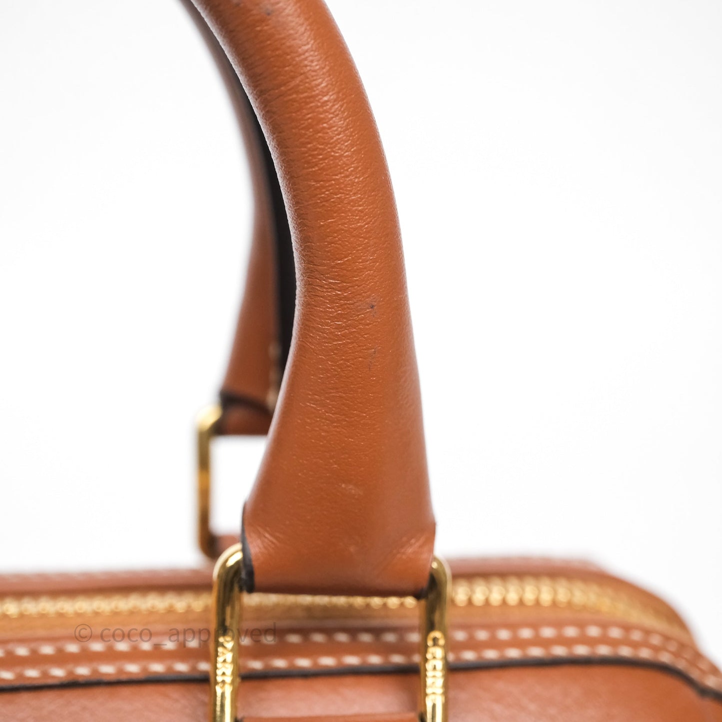 Celine Small Boston Bag Tan Calfskin Gold Hardware