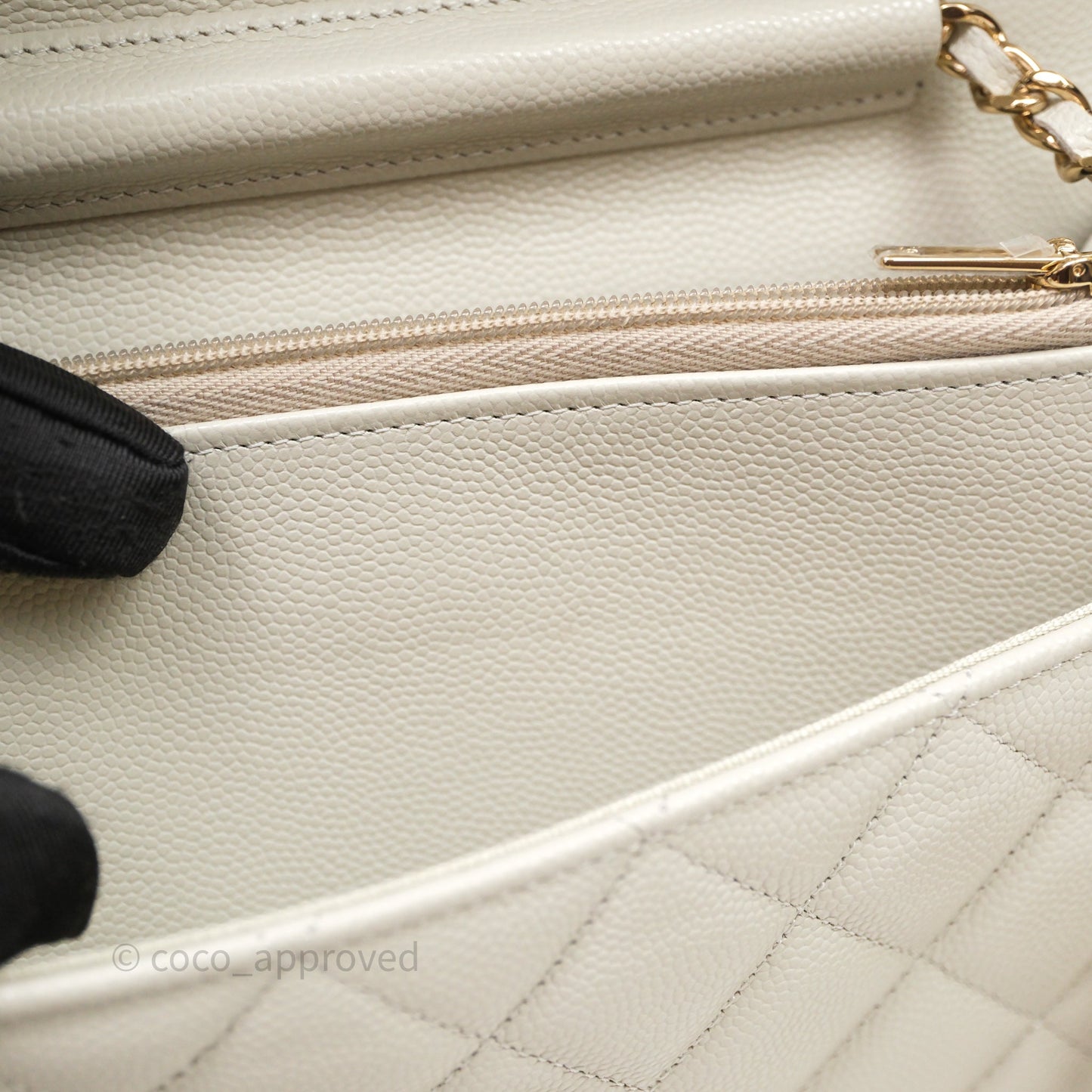 Chanel Quilted Wallet on Chain WOC Light Grey Caviar Gold Hardware 24S