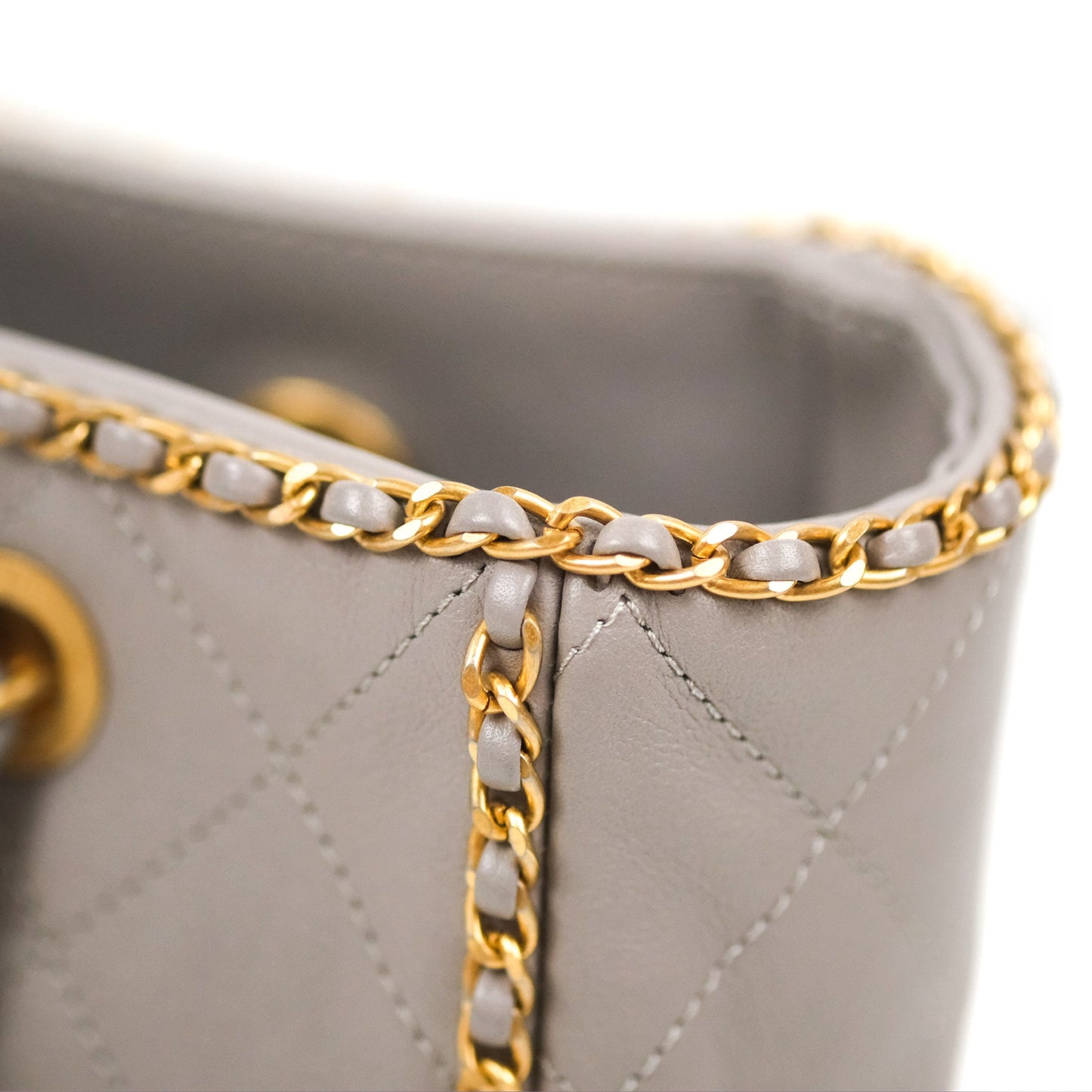 Chanel Small Chain Around Shopping Tote Grey Calfskin Aged Gold Hardware