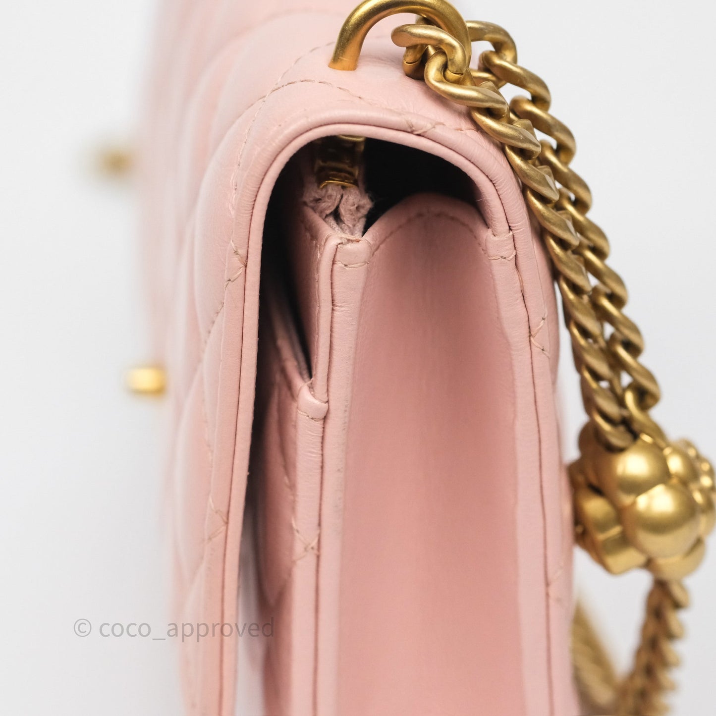 Chanel Camellia Crush Wallet on Chain WOC Pink Lambskin Aged Gold Hardware